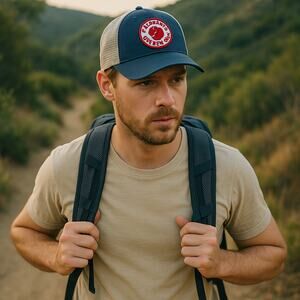 Fjällräven Classic Logo Trucker Hat – Navy & White Mesh – Adjustable